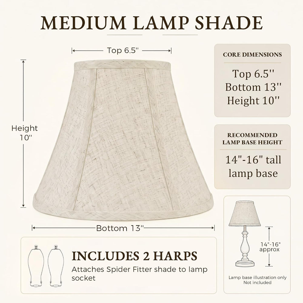 Beige Natural Linen Bell Lamp Shades Set of 2, 6.5" Top x 13" Botto...