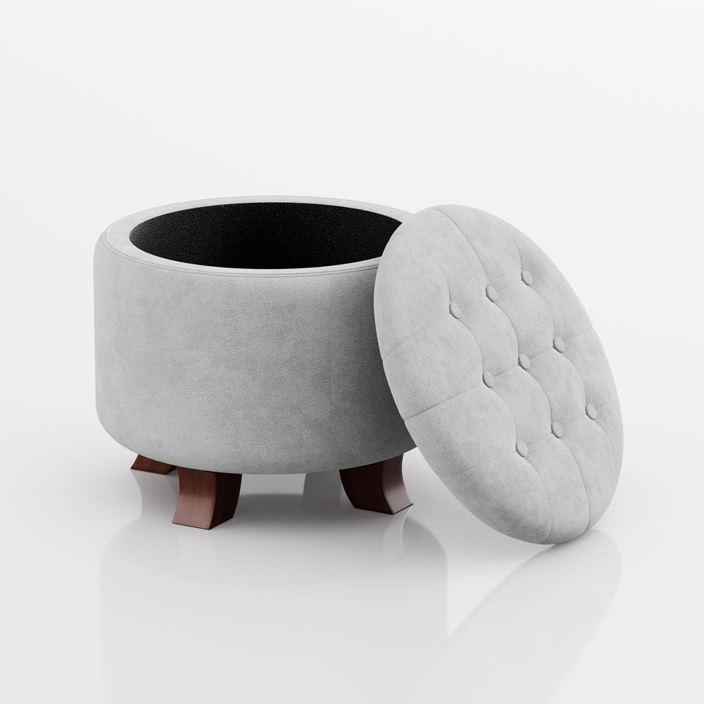 Magshion Round Storage Ottoman, 20 Dia. x 17 H Inches, Light Gray