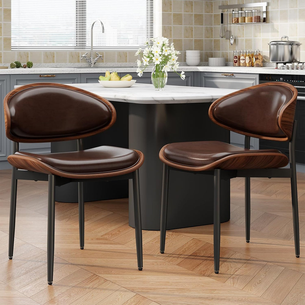 REONEY Dining Chairs Set of 6, Mid-Century Modern Kitchen Chairs, Brown