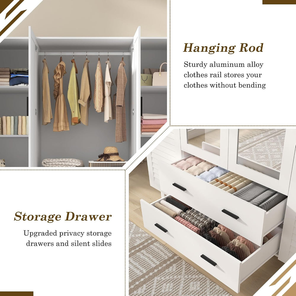 jiteentarou 4 Door Armoire Wardrobe Closet Cabinet with Drawers and LED Light...