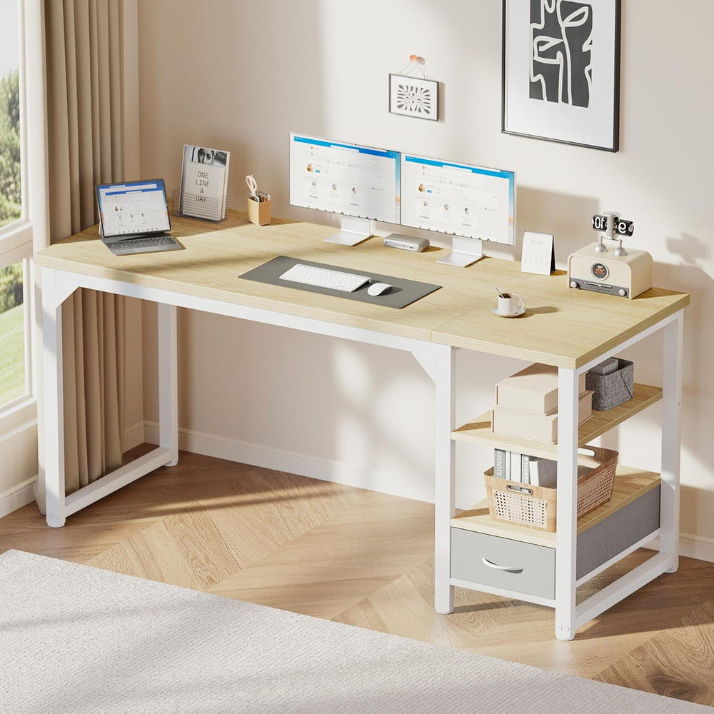 Mericonia 54" Reversible Computer Desk with Drawer, 1" Thick Office...