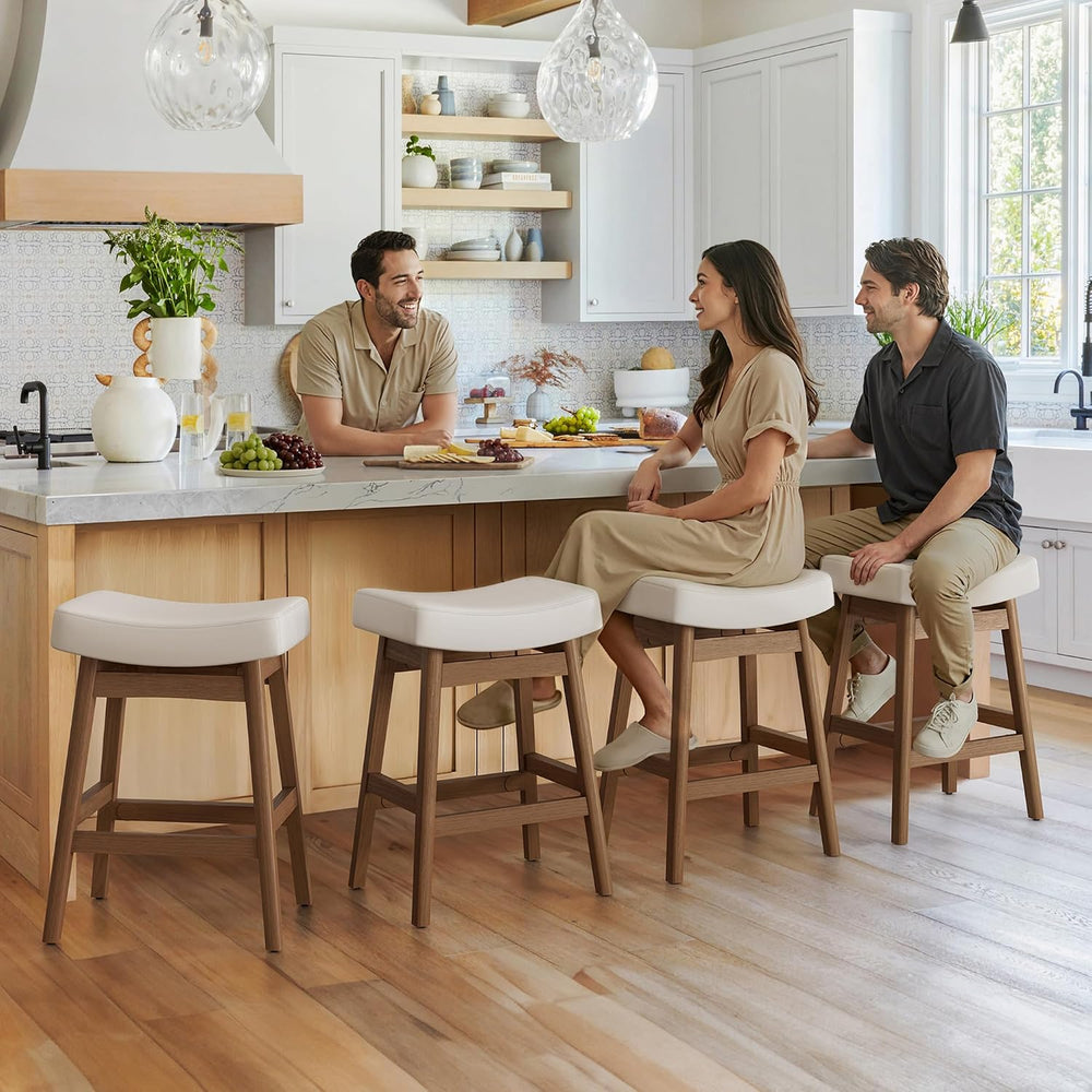 Cozyman Bar Stools Set of 2, Barstools with Sturdy Wood Legs, Saddle Seat Cou...
