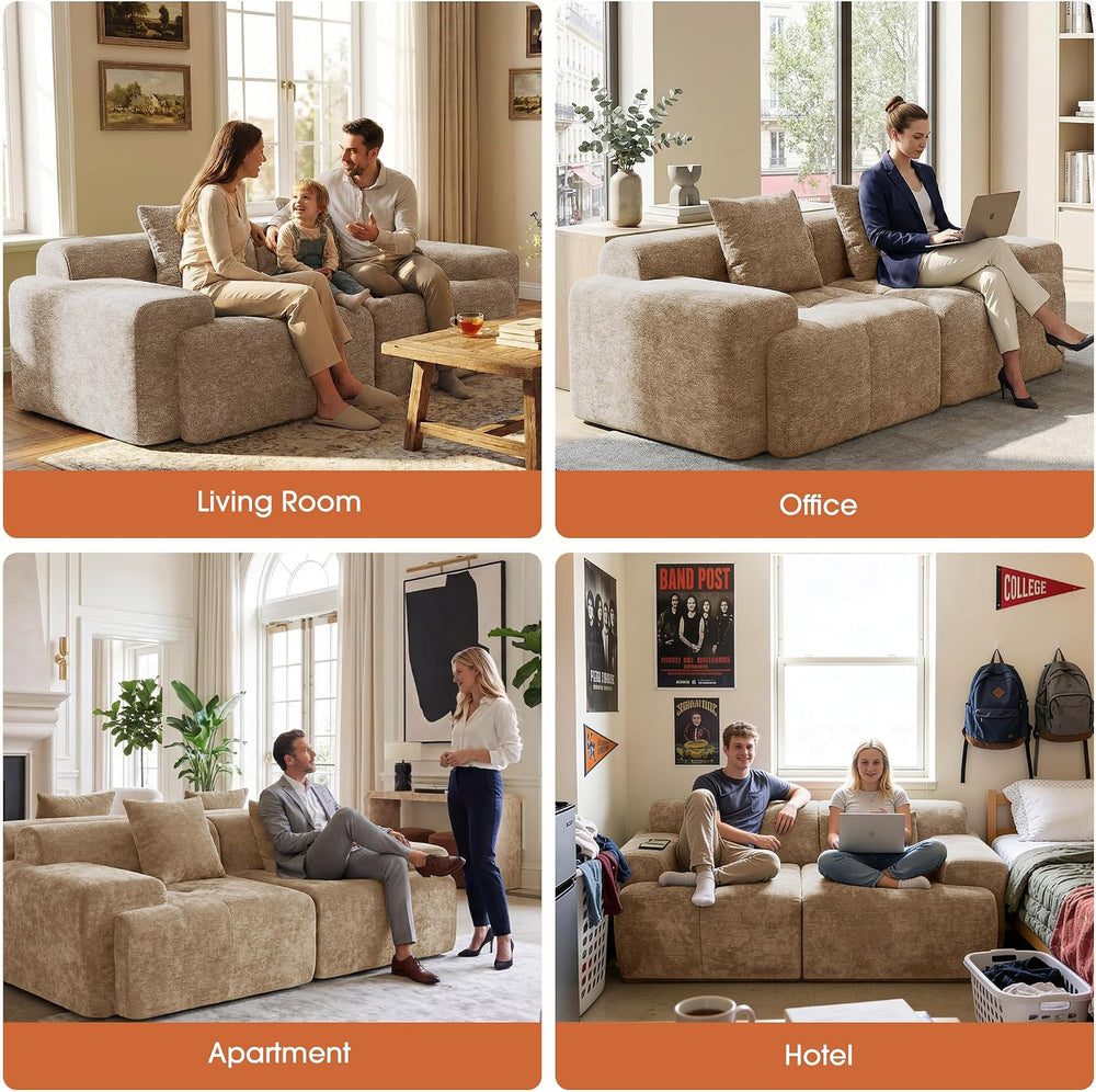 84" Modular Loveseat Couch, 30" Deep Seat Boneless Sofa, Khaki