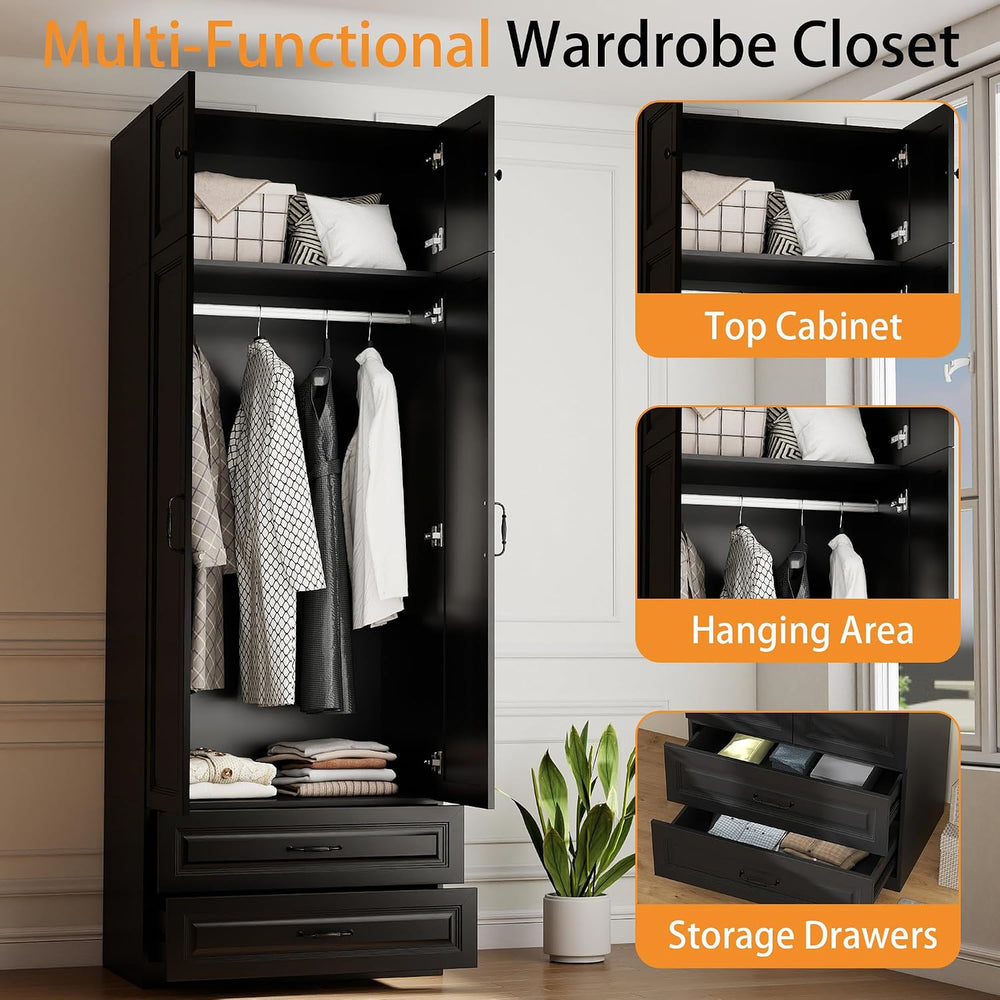 Black Armoire Wardrobe Closet with 2 Drawers, 88" Tall x 32" Wide