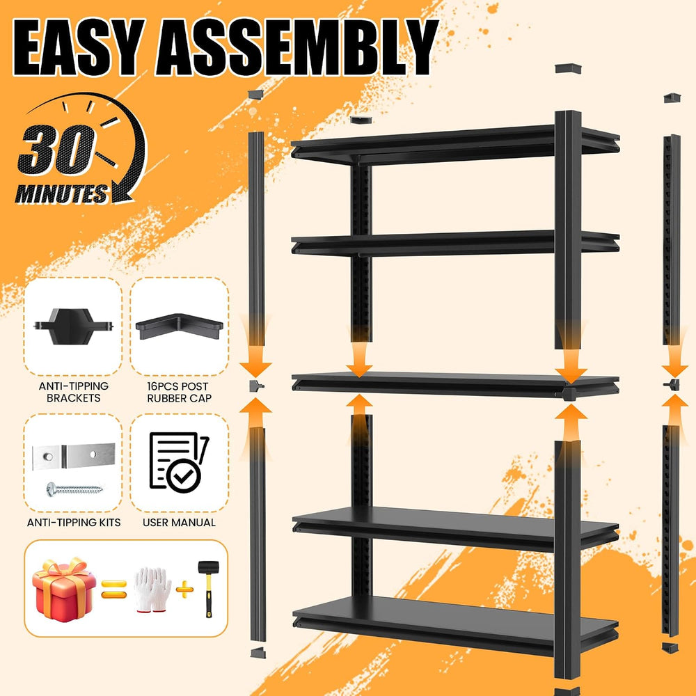 Heavy Duty 5 Tier Metal Garage Shelving, 72" H × 36" W × 16" D
