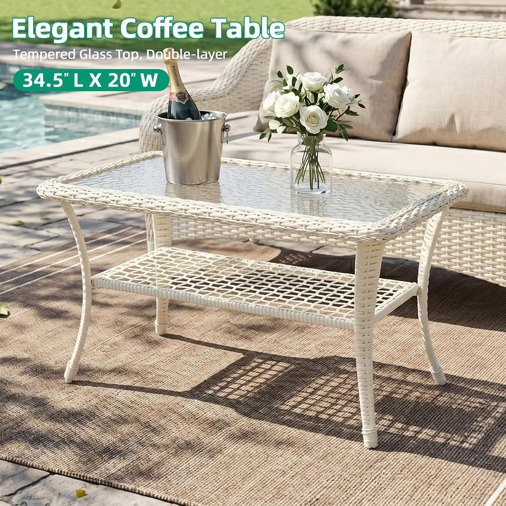 VIVIJASON Outdoor Wicker Coffee Table, All-Weather Rattan Patio Coffee Table ...
