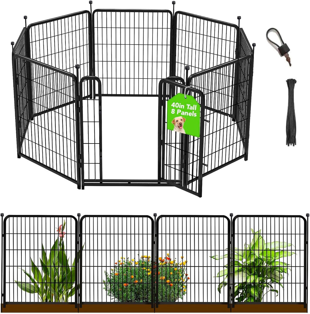 Getlay Garden Fencing 40 inch High, 8 Panels Total 17.7 Ft(L), Gate 17.7 Inch...