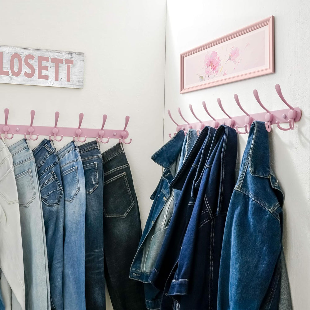 Dseap Coat Rack Wall Mount - 29.5” Long 8-Tri-Hooks Heavy Duty Coat Hanger Ra...