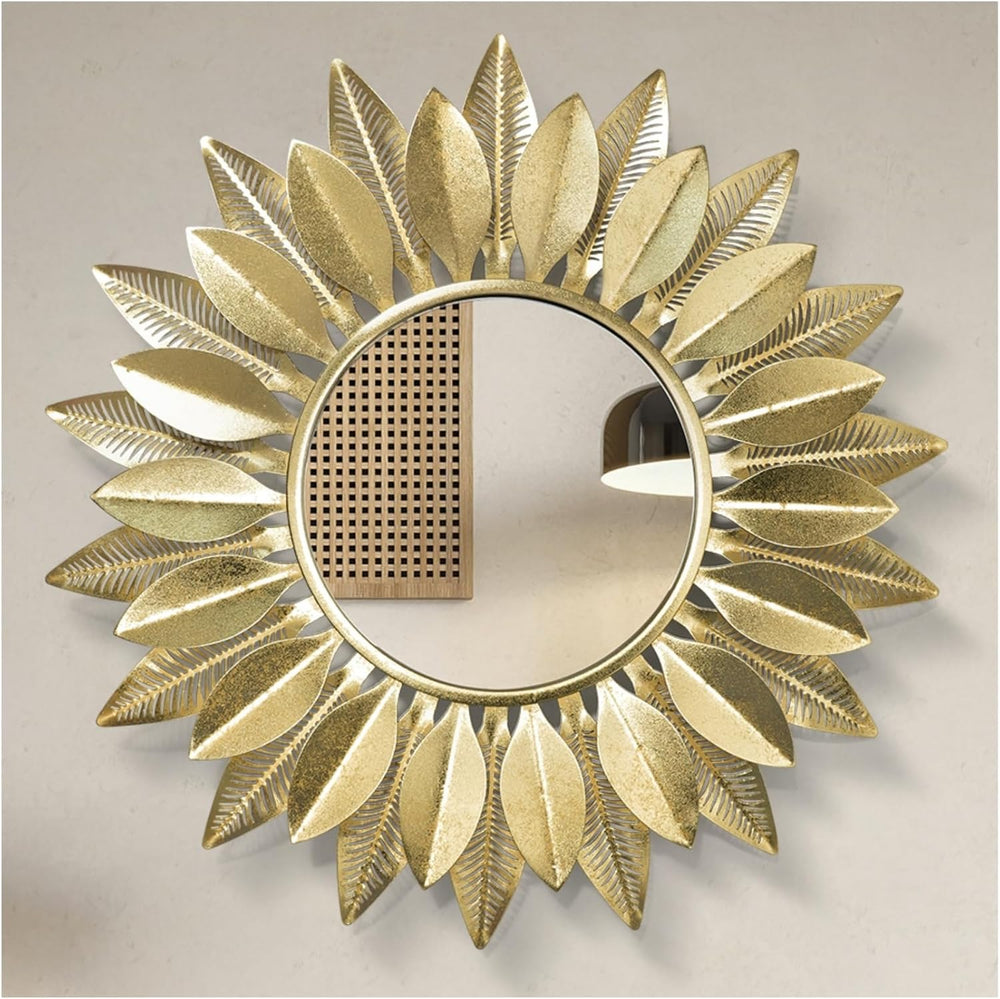24" Gold Sunburst Decorative Wall Mirror – Handmade Flower Design