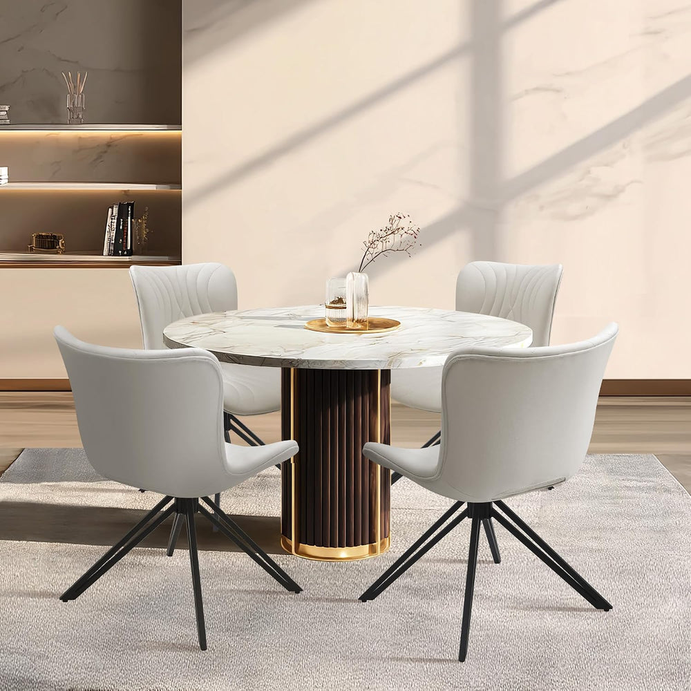 Dining Chairs Set of 2, Faux Leather Upholstered Swivel Chairs White