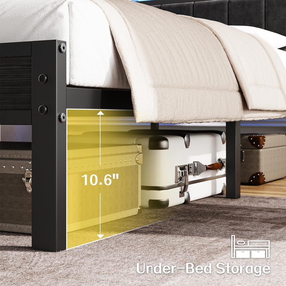 OLEVS Full Bed Frame with LED Lights & Charging Station Modern Platform Bed