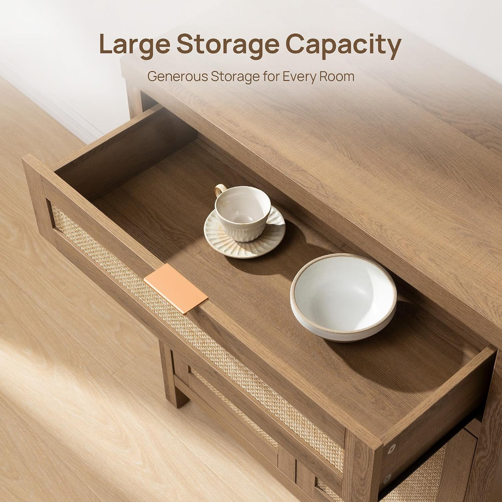 SICOTAS Buffet Cabinet Sideboard with Storage, Rattan Accent Cabinet