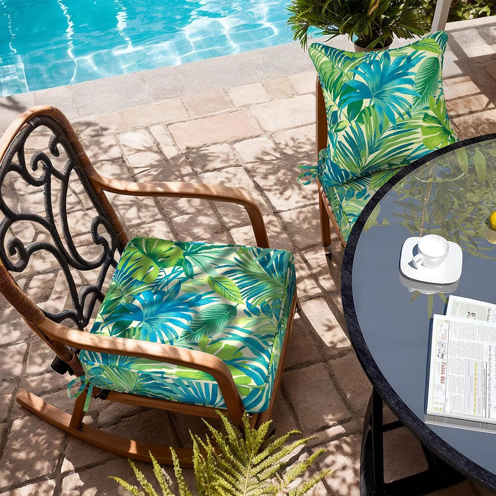 19x19x3 Inch Outdoor Square Corner Chair Cushions with Ties Set of 2, Water &...