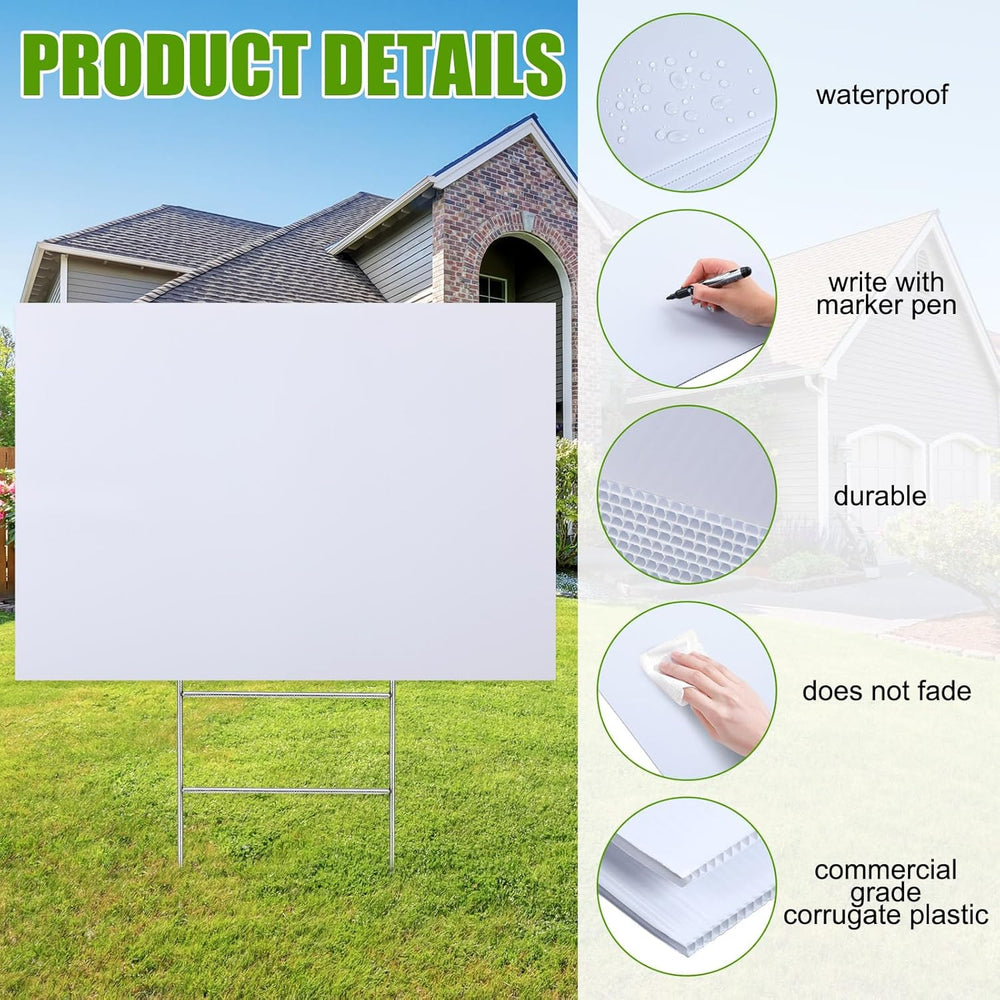 Leinuosen 10 Sets 24 x 36 Inch Blank Yard Signs with H Stakes
