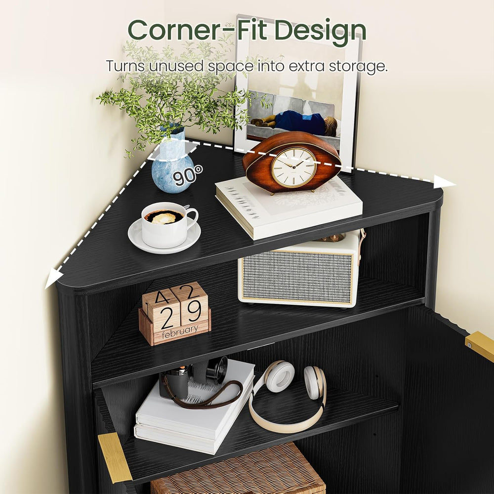 CHOEZON Corner Cabinet, Corner Storage with Fluted Panels and Adjustable Shel...