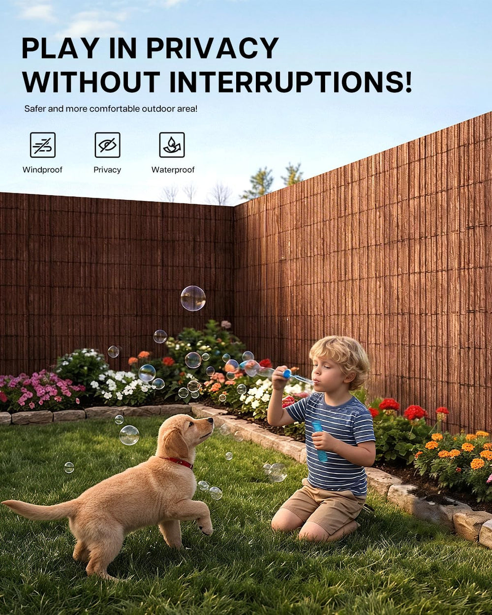 paramondo No Drilling Natural Privacy Fence Screen, Brown, 3×10 FT