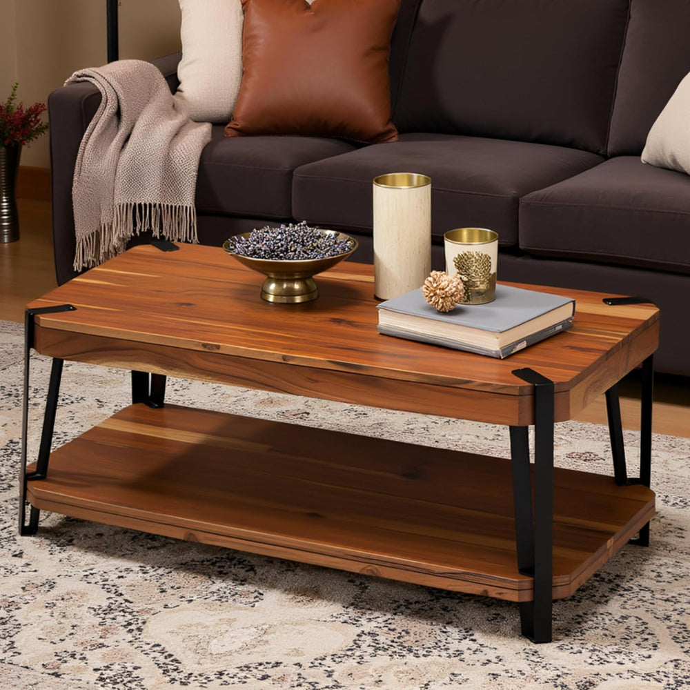 Ryegate 42-Inch Coffee Table – Solid Acacia Wood Live Edge Top with Lower She...