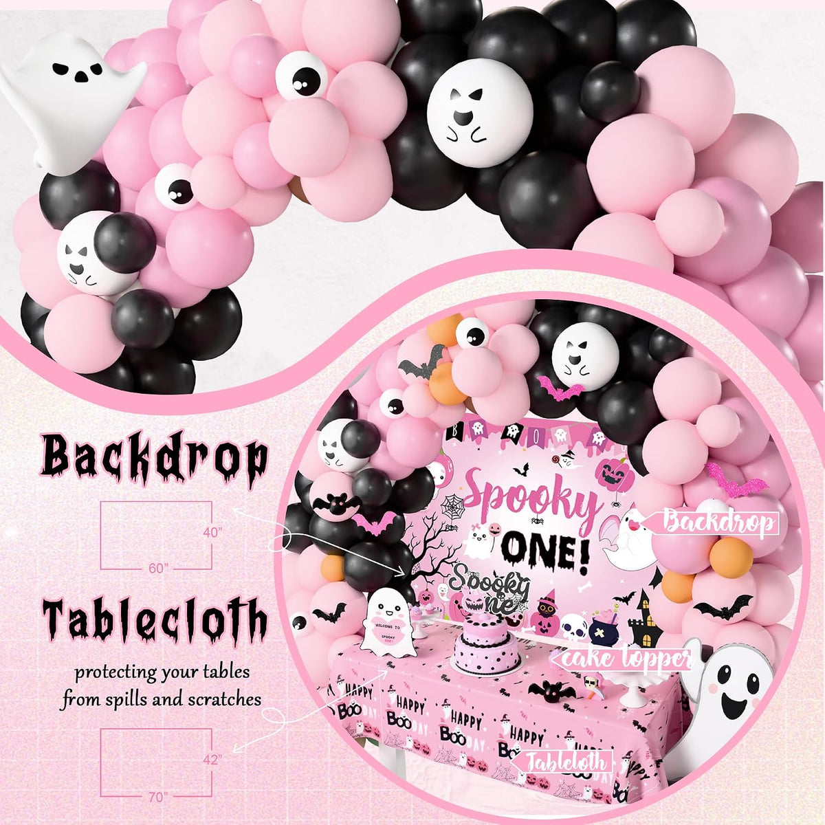 Halloween 1st Birthday Party Decorations,Spooky One Birthday Supplies Decor (Pink)