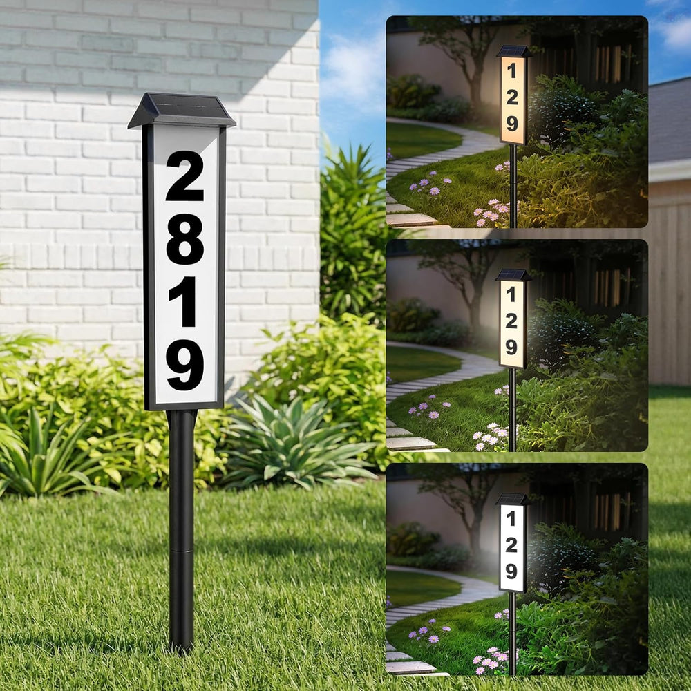 Brightever Solar Address Sign, House Number for Outside Yard 3-Light Modes