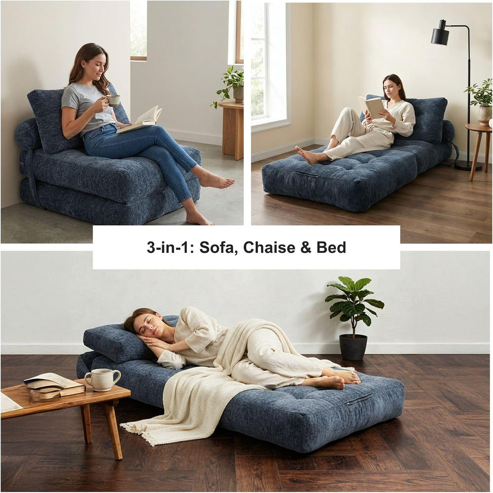 · REDEARTH · Boneless 3-in-1 Folding Sofa Bed Floor Couch - Navy Blue