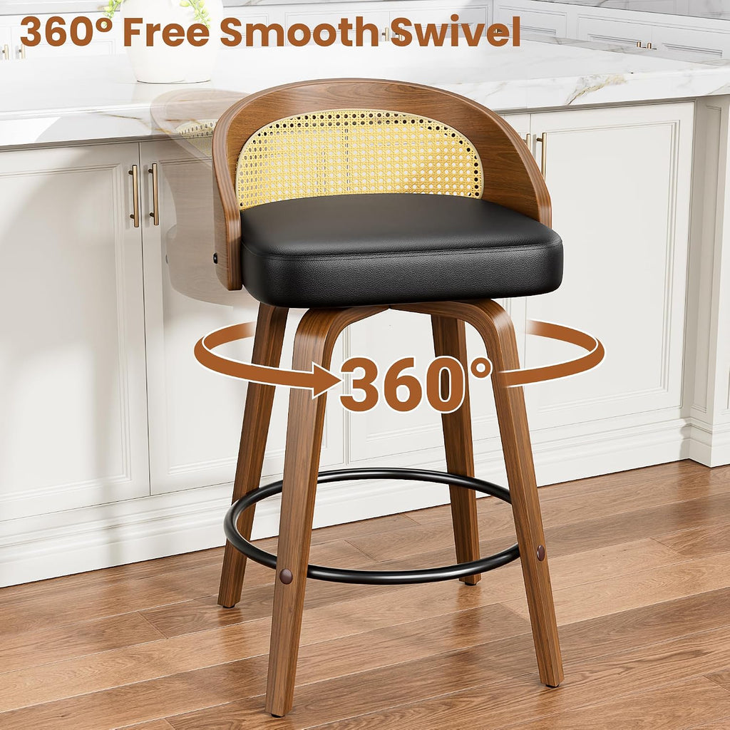 YaFiti Bar Stools Set of 2, 26" Counter Height Stools with Rattan Back