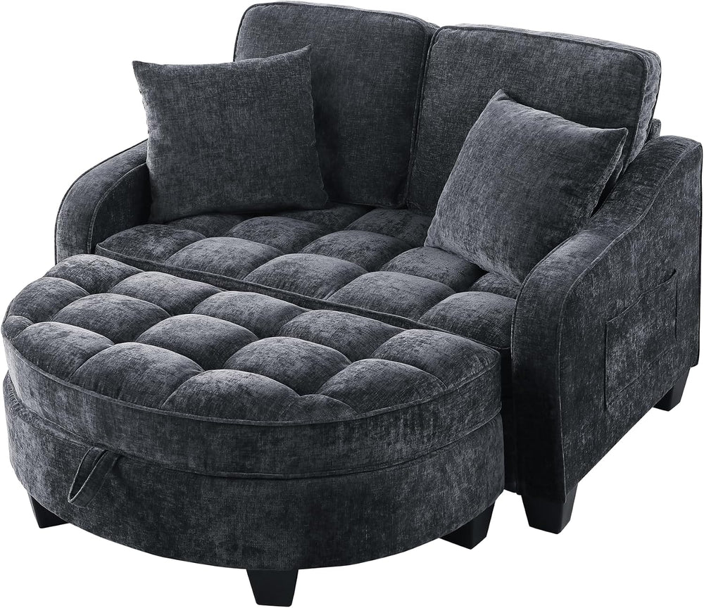 ERYE Chenille Tufted Loveseat Sofa and Ottoman Set