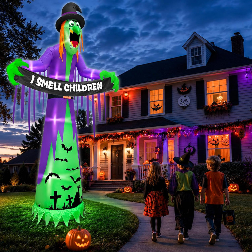 12FT Giant Halloween Inflatables Witch Decorations for Outdoor Garden