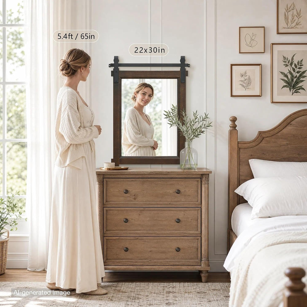 Besdomus Rustic Bathroom Vanity Mirror: 22"x30" Brown Farmhouse Bar...