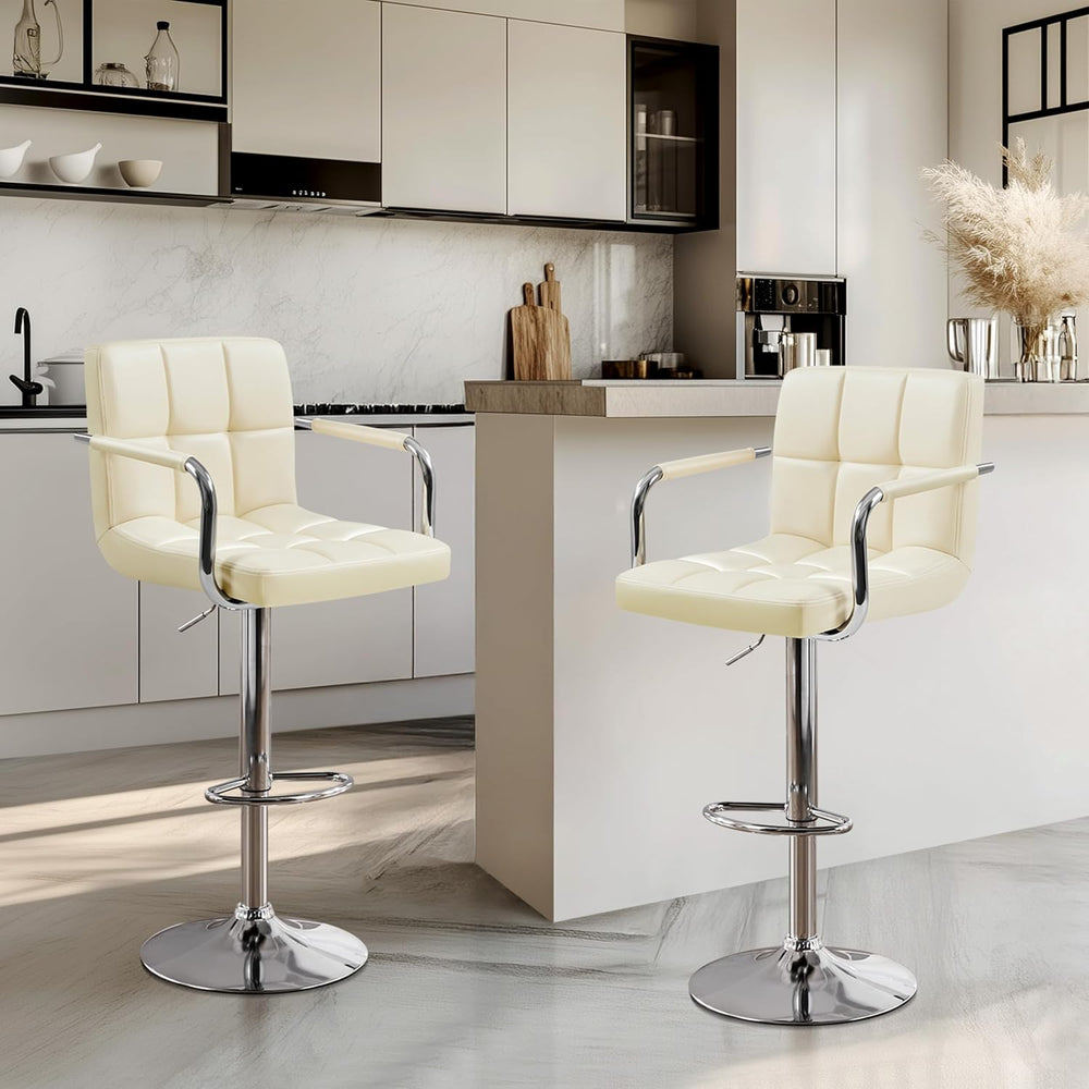 Yaheetech Bar Stools Set of 2, Swivel with Backs, Adjustable Height, Beige