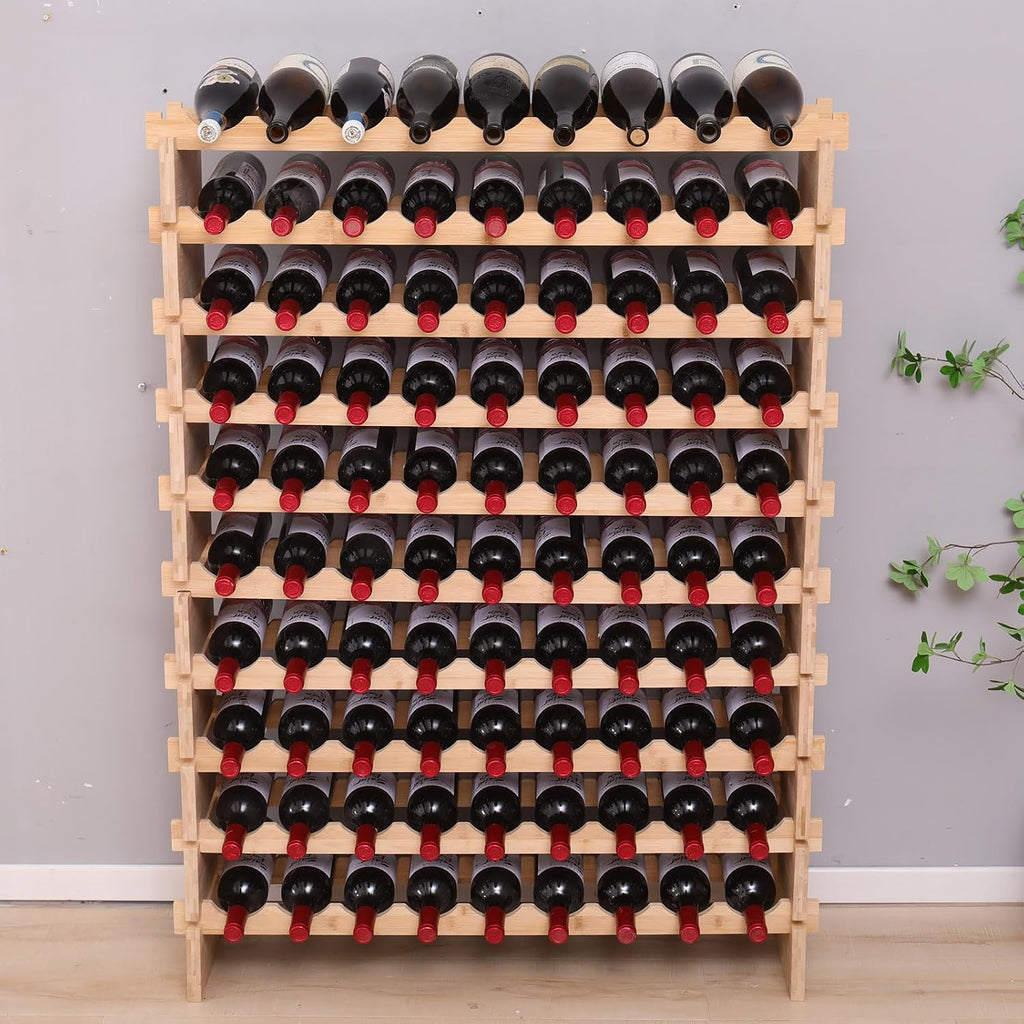 90 Bottle Stackable Storage Modular Wine Rack Cabinet Bamboo freestanding Floor Wine Holder Display Shelves