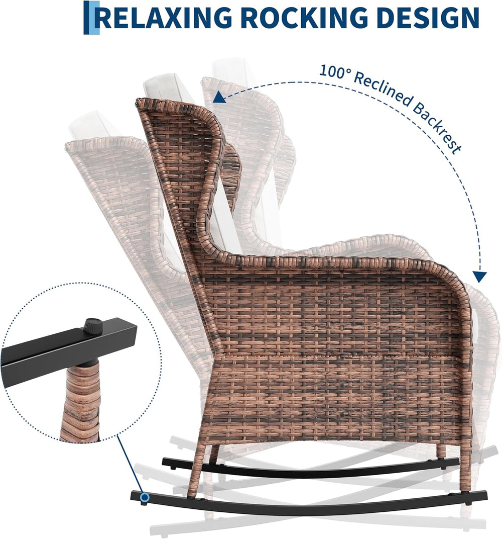 GarveeTech Outdoor Wicker Rocking Chair with Cushions, All-Weather Patio Rock...