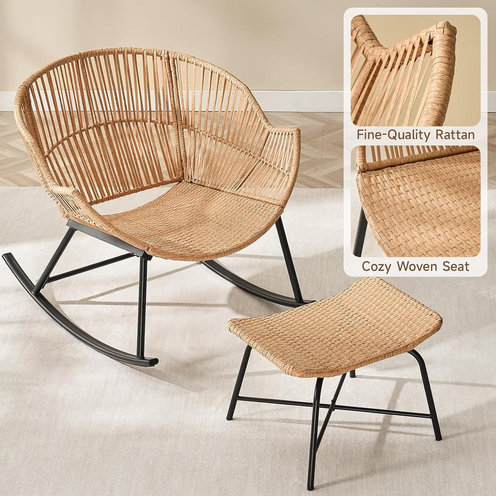 Papasan Rocking Chair with Ottoman, Oversized Papasan Chair, Beige