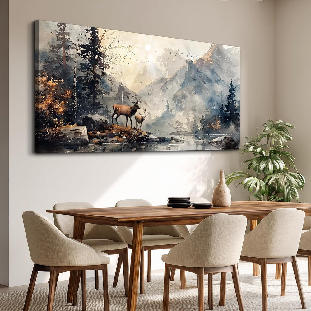 FUHAIHUA Canvas Wall Art for Living Room, Mountain Forest Deer Landscape 20x4...