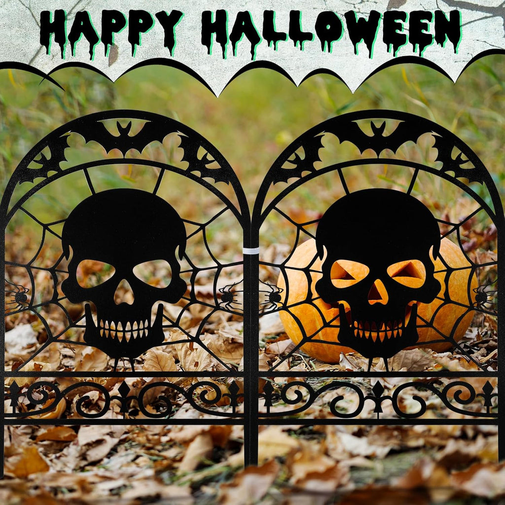 Yaocom 12 Pack Halloween Skull Fence, 16.5" H x 11.8" W Metal Outdoor Decor