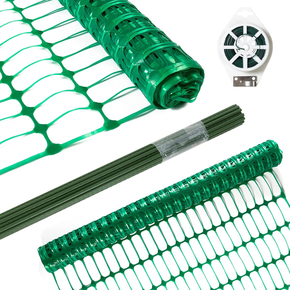 Safety Fence Plastic Mesh Fencing Roll,1 Roll with 25 Steel Stakes