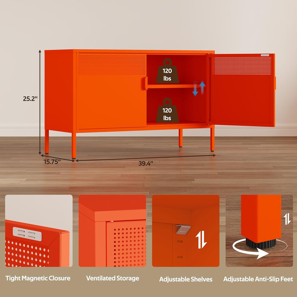 Metal Storage Cabinet with 2 Doors & Adjustable Shelves, Orange