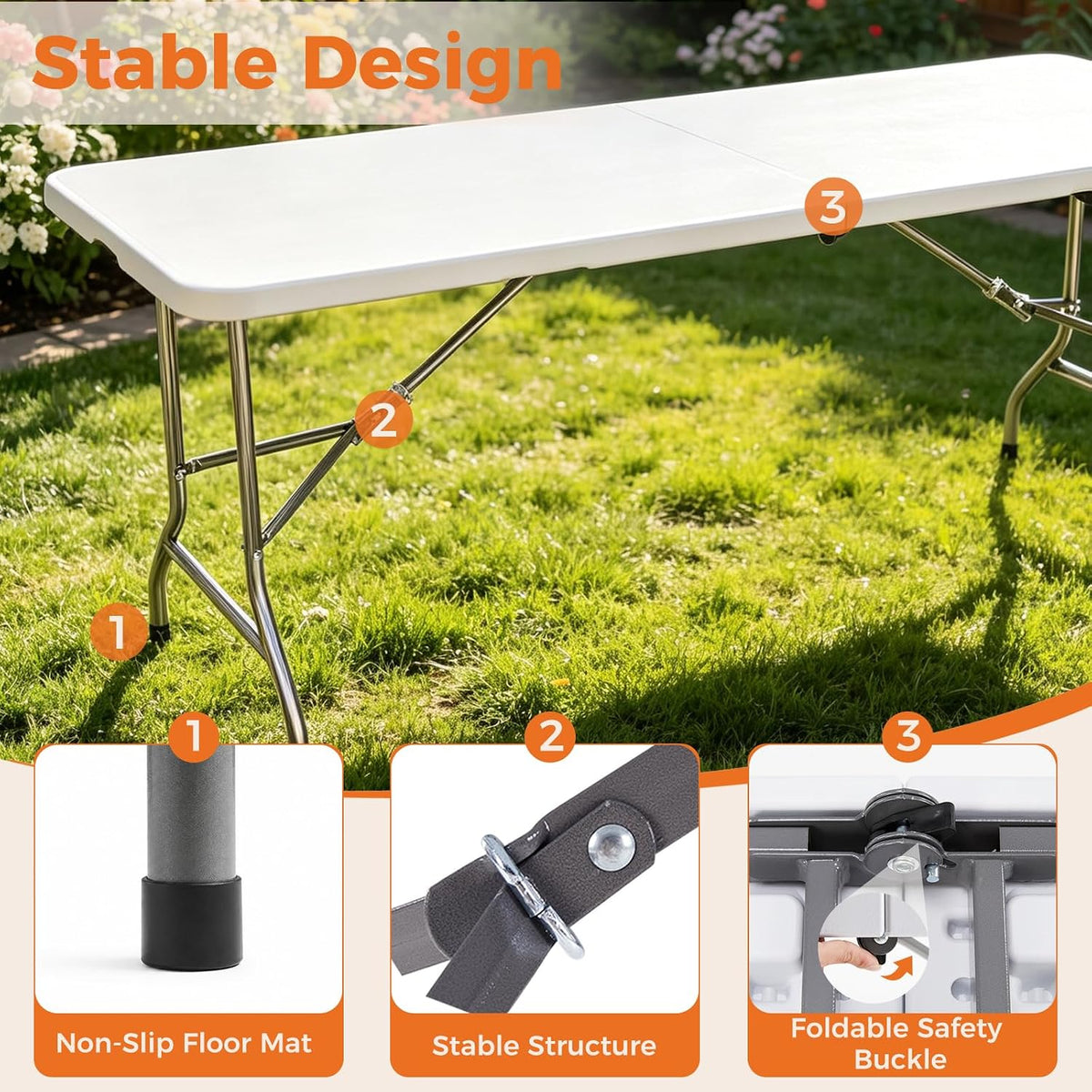 Sweetcrispy 6 FT Folding Picnic Table, Easy to Fold and Store