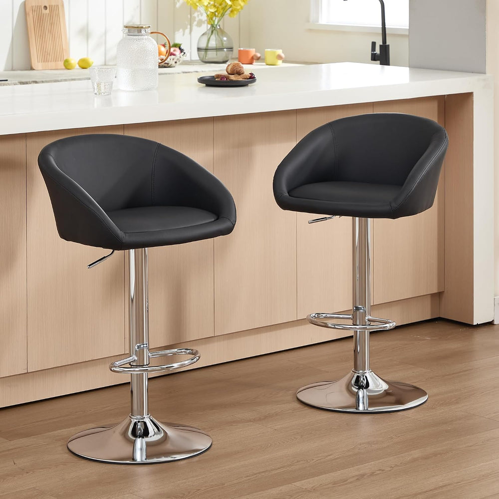 PU Leather Bar Stools Set of 2, Modern Swivel Barstools for Kitchen,Black