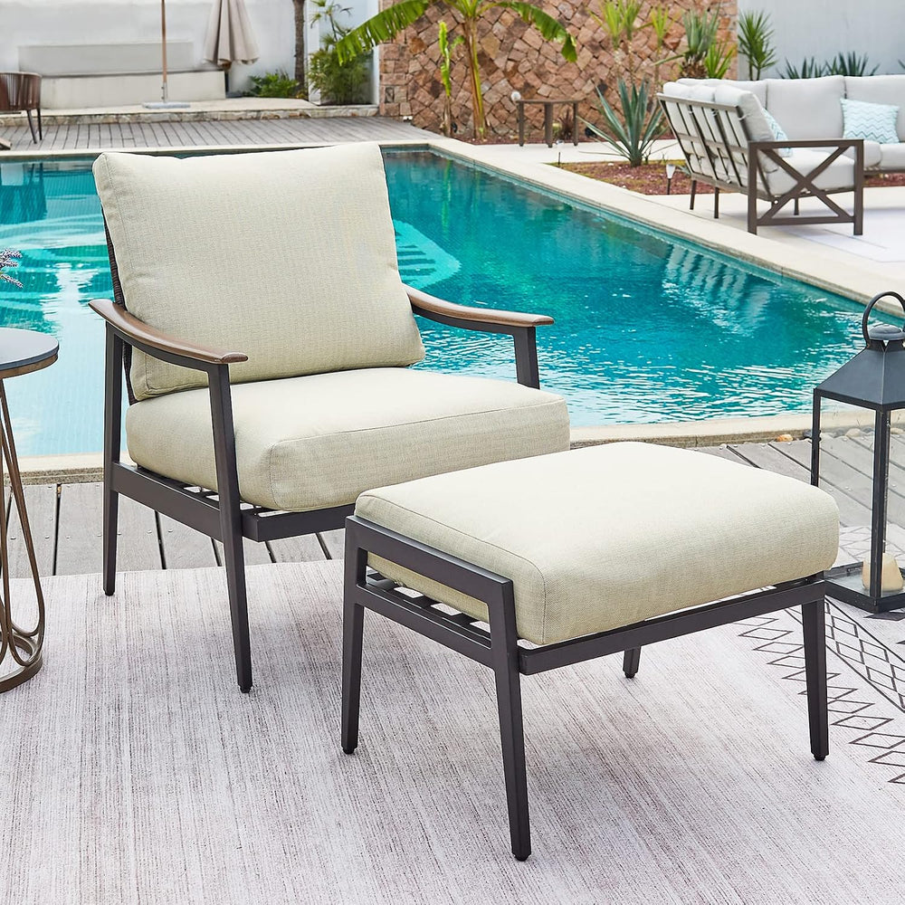 NATURAL EXPRESSIONS Patio Outdoor Chair with Ottoman, Wicker Backrest