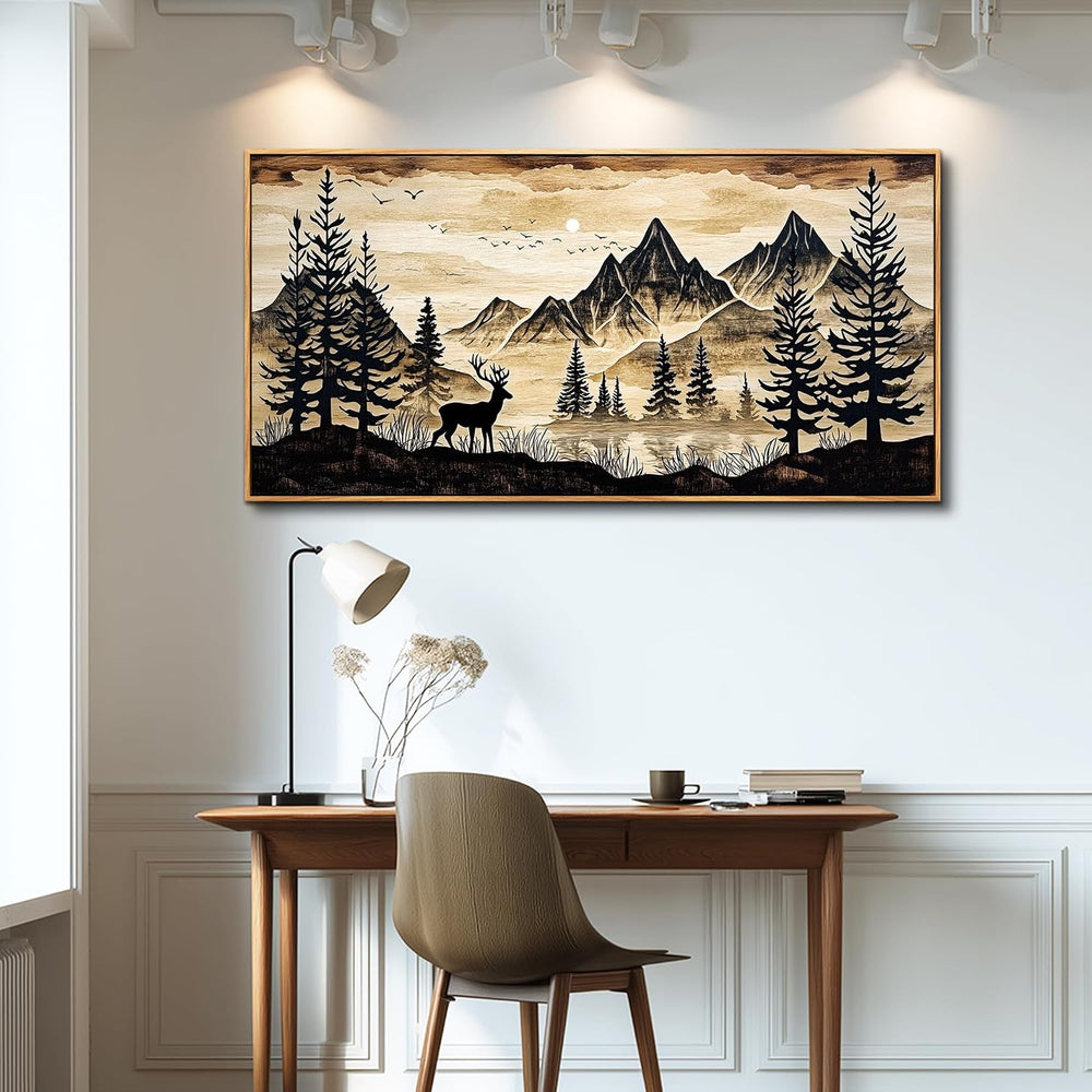 DZRWUBHS Large Forest Wall Art for Living Room Deer Pictures Wall Decor Rusti...