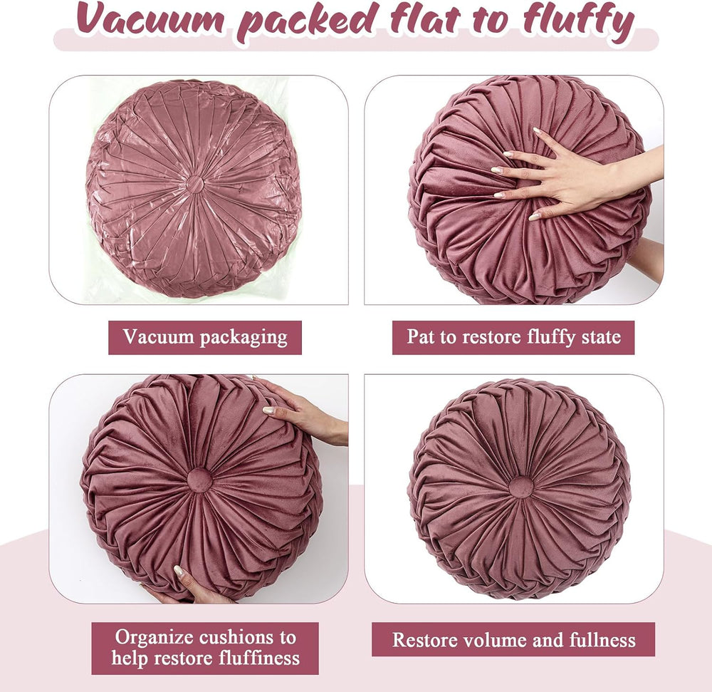 Drydiet 2 Pcs Round Throw Velvet Pillows Decorative Pillow(Dusty Rose 15'...