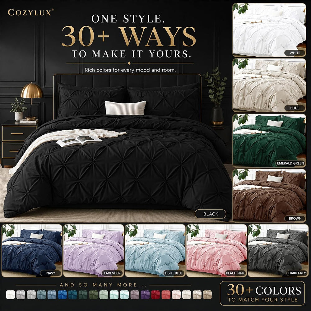 CozyLux Queen Comforter Set Brown, 7 Pieces Pintuck Bed in a Bag