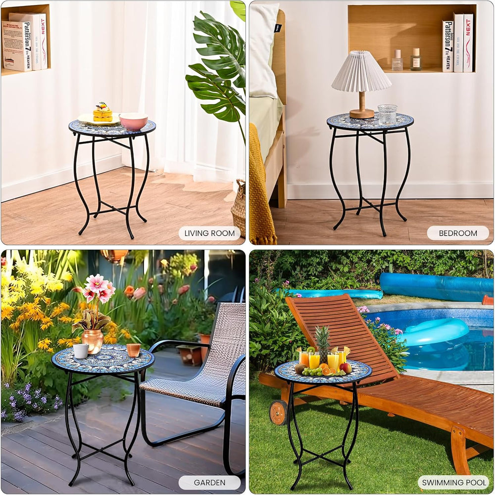 Round Side Table, 17“ H Easy Assembly Weather Resistant Metal Accent Table