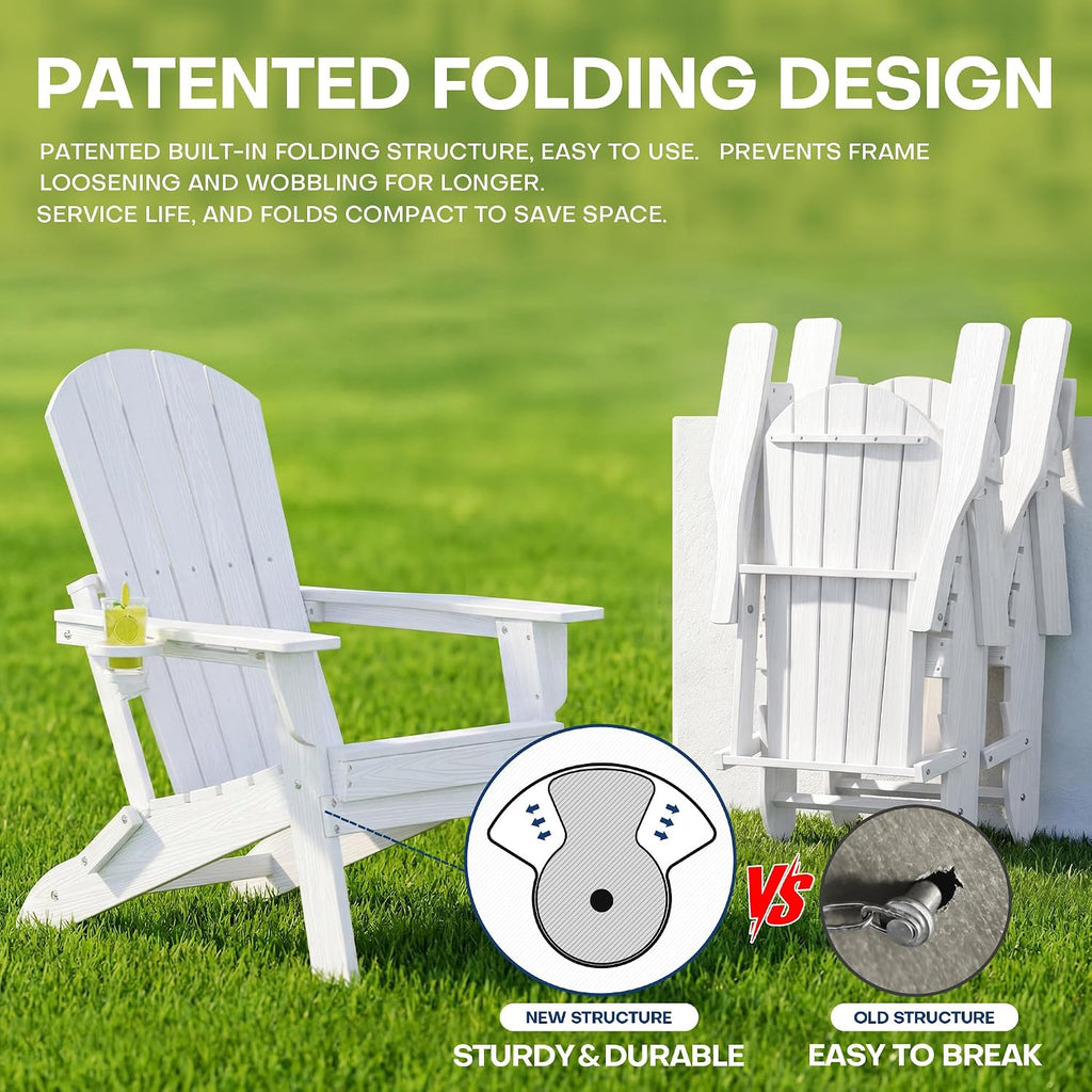 Adirondack Chair Set of 2 with Cup Holders&Table, White