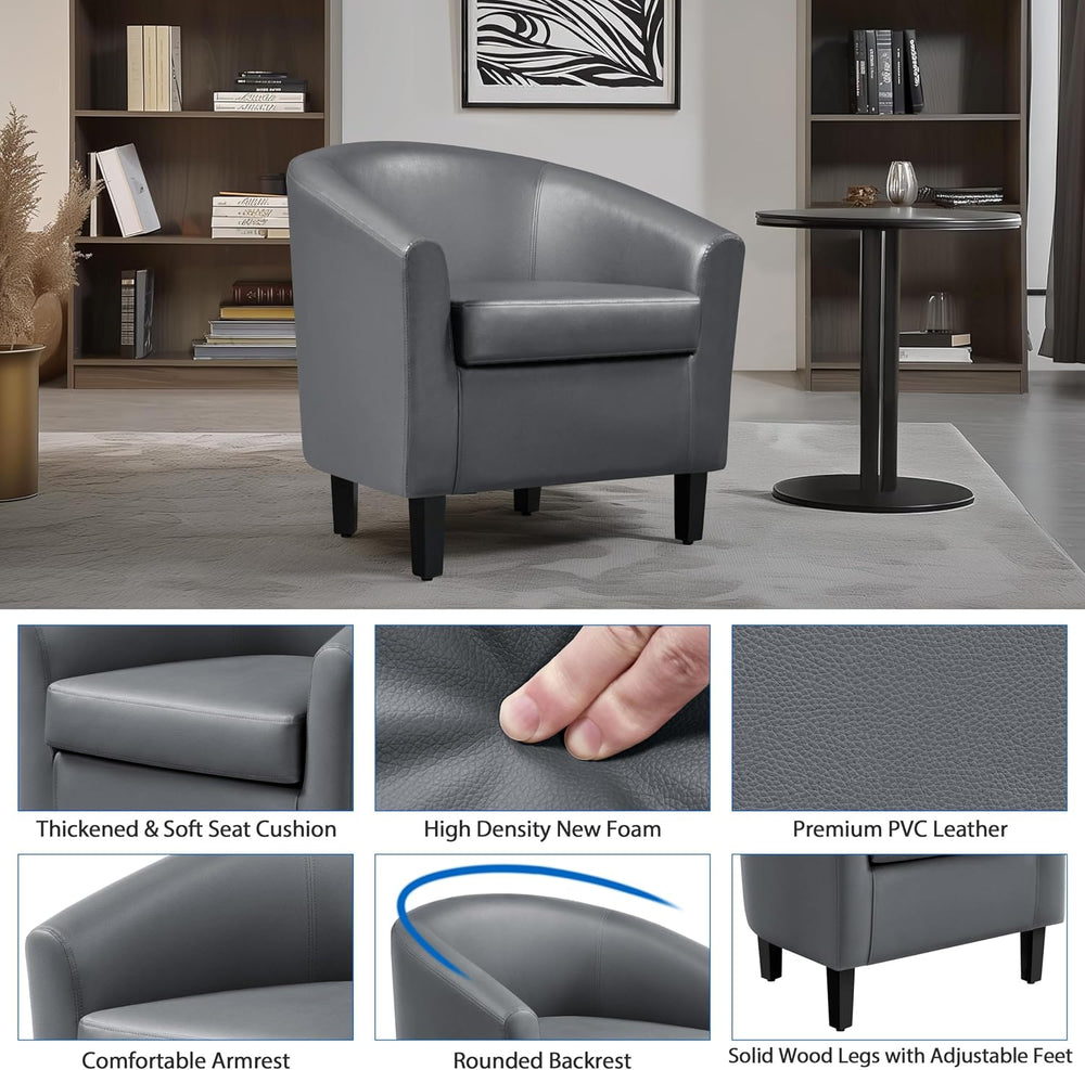 Yaheetech Accent Chairs Set of 2, Faux Leather Barrel Armchairs Gray