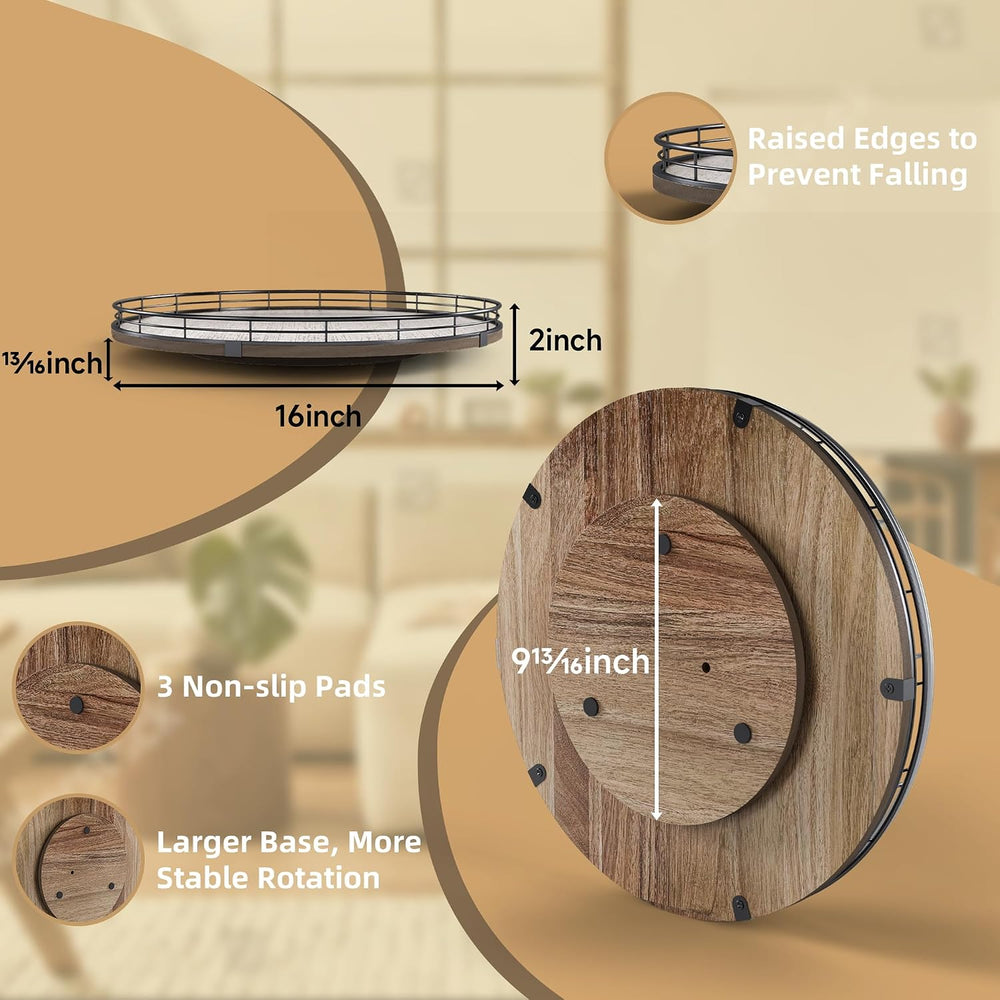Acacia Wood 16" Lazy Susan Turntable Organizer for Table Top, Farmhouse ...