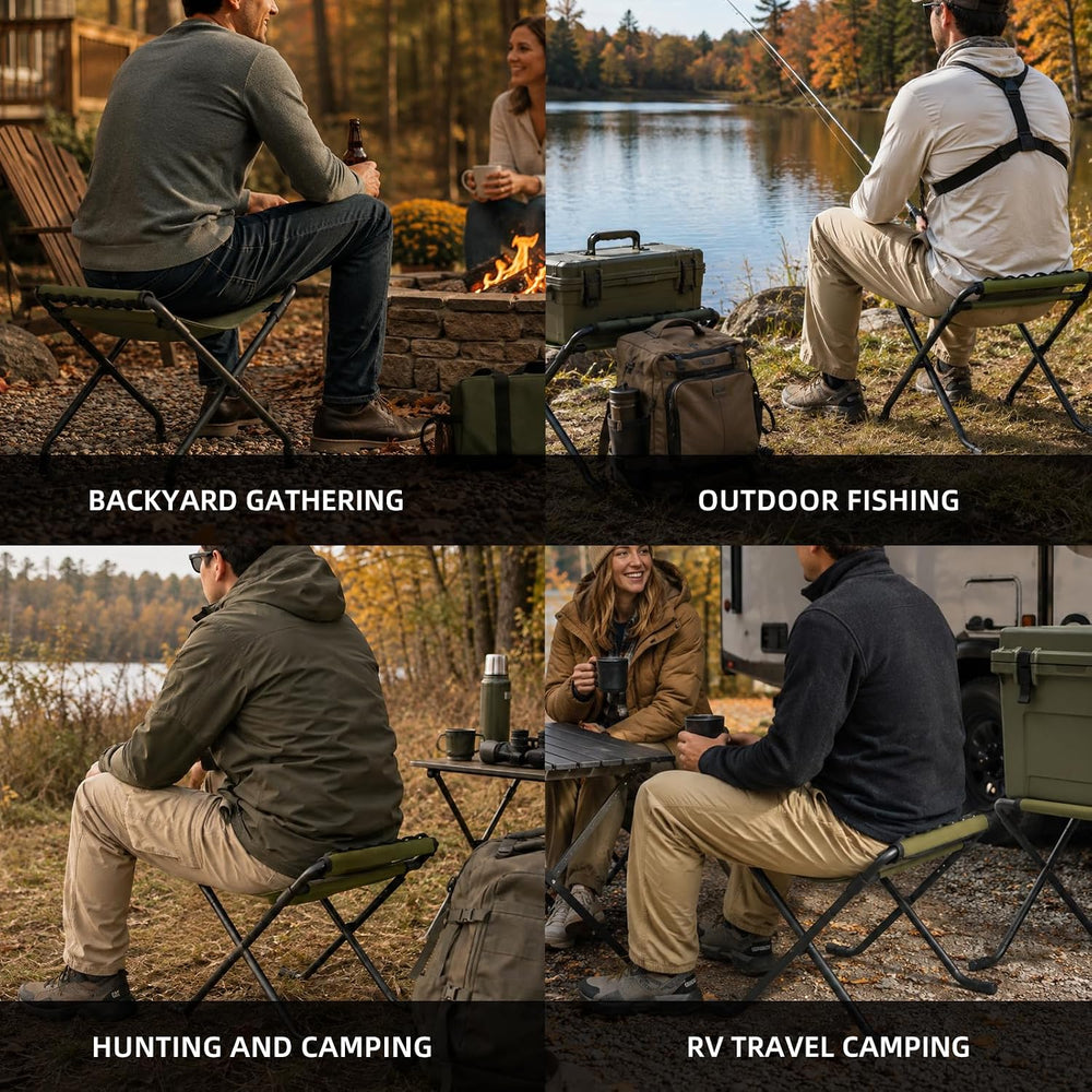 2-Level Height Adjustable Tactical Camp Stool, Detachable 4-Leg Folding Stool...