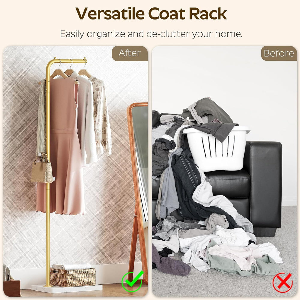 YATINEY L Shaped Glod Coat Rack, Metal Coat Tree, Modern Clothes Rack with 3 ...