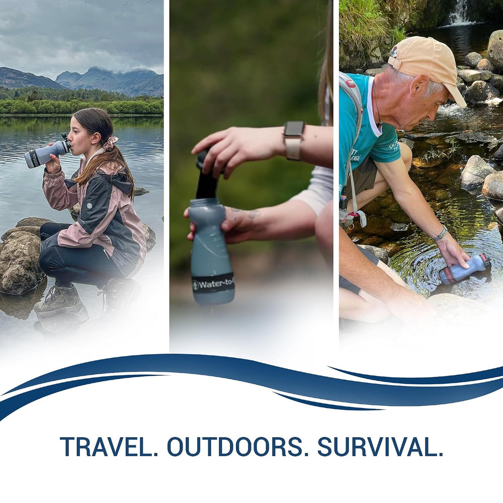 Water-to-Go Water Purifier Bottle for Hiking, 18.5oz Value Bundle