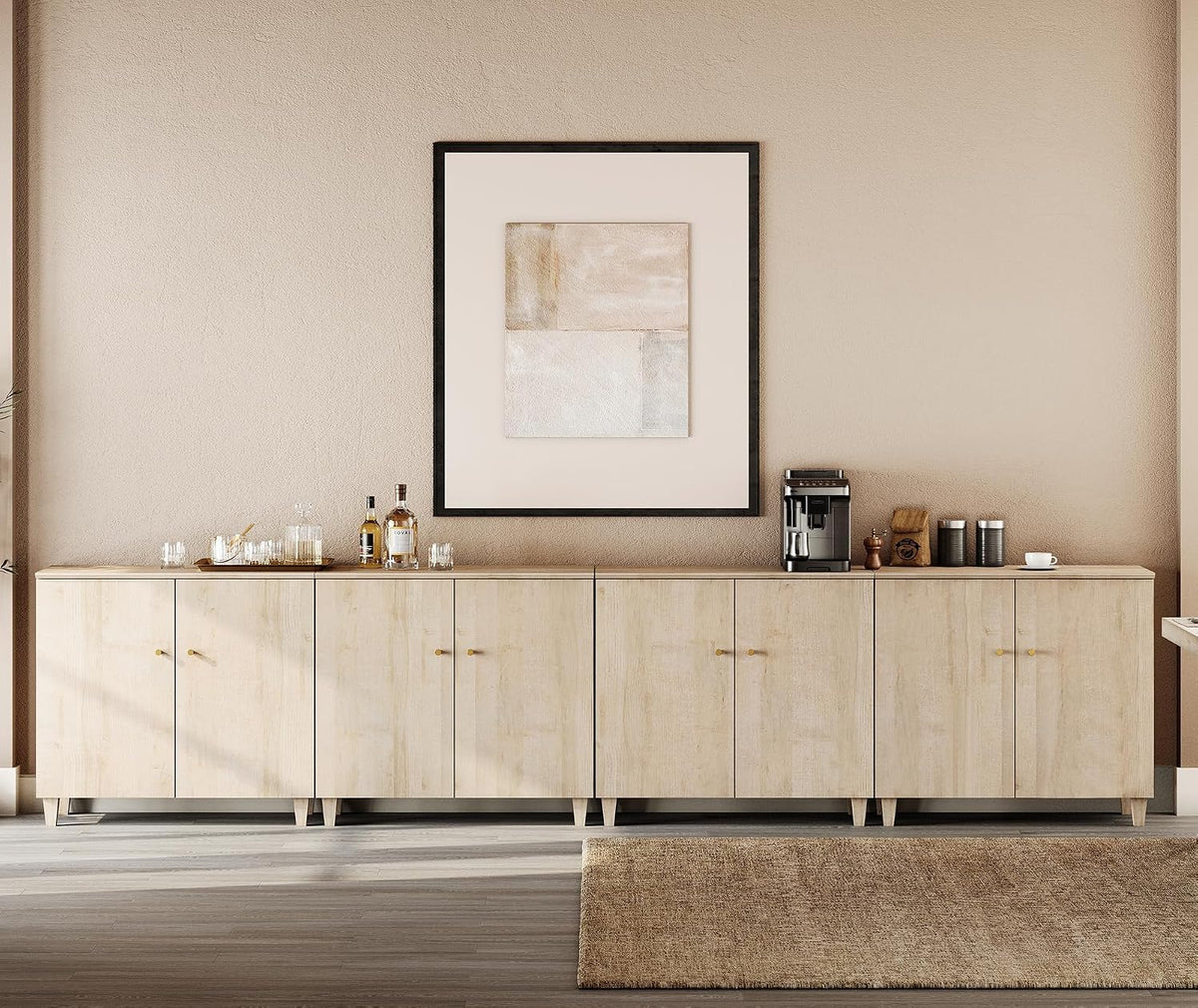 wampat sideboards buffet storage cabinets, 8-door credenza table, side view